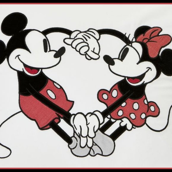 NEW RARE Pottery Barn Kids Mickey + Minnie Mouse Valentines Pillow 16" Square - Picture 2 of 3
